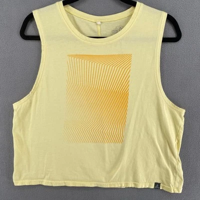 Prana 有机图案 T 恤无袖背心女式 L 黄色作物夏季 — 第 1/4 张图片