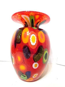Mad Art Glass Dichroic & Millefiori Studio Vase Signed 2000 Red - Picture 1 of 8