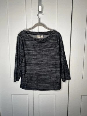 Top para mujer Chico's índigo imitación cuero detalle escote talla mediana/1 Foto 1 de 4