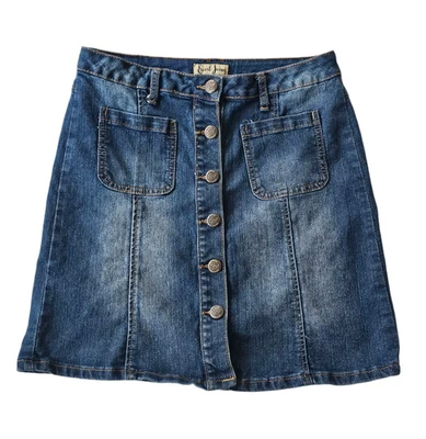Earl Jeans Women's Sz 8  Denim Mini Skirt Blue Button Front Mini Western - Image 1 of 4