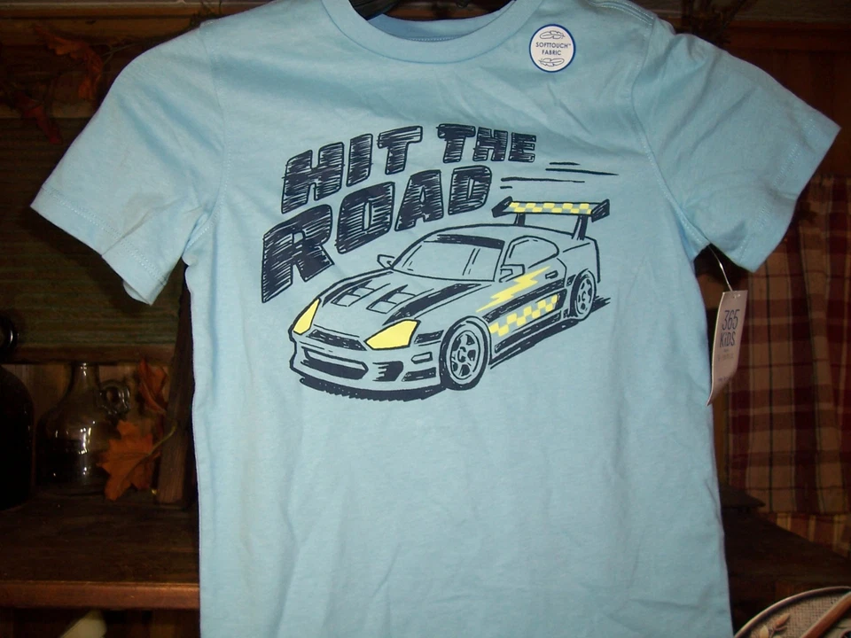 GARANIMALS BOYS RACE CAR HIT THE ROAD BLUE SHORT SLEEVE T SHIRT SIZE 6 SCHOOL