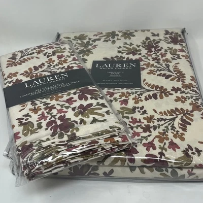 Lauren Ralph Lauren 60x84 Tablecloth & 4 Napkins Set Oblong Floral Leaf Print - Image 1 of 4
