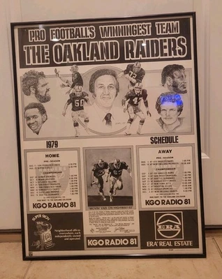 Vintage 1979 OAKLAND RAIDERS Framed Mint Poster Schedule NFL Football 19 X 25 - Image 1 of 4
