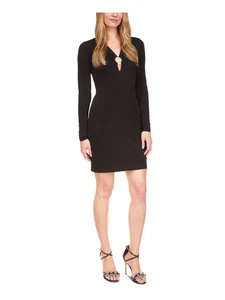 MICHAEL MICHAEL KORS Womens Black Long Sleeve V Neck Cocktail Sheath Dress S - Picture 1 of 6