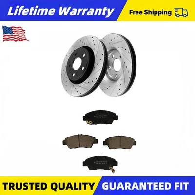 Front Drilled Slotted Rotors Brake Pad Ceramic Fit Acura RSX 2002 2003-2005 2006 - Imagem 1 de 4