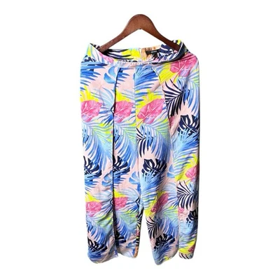 Pantalones altos Forever 21 L estampado de hojas tropicales resort playa salón pierna ancha dividida Foto 1 de 4