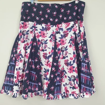 Joe Browns Falda Mujer Reino Unido 14 Azul Marino Floral Retazos Acampanada Plisada Boho Retro Foto 1 de 4