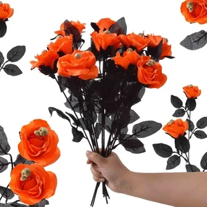 10 Stück schwarz rot künstliche Rosen Halloween Deko Real Touch Blumen dunkle Rose - Bild 1 von 4