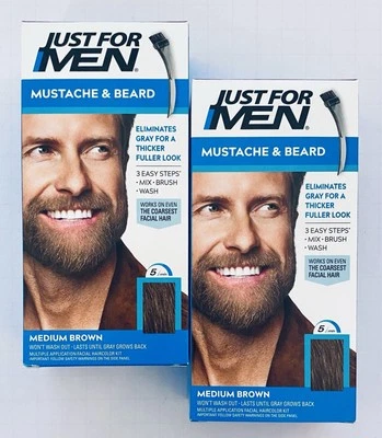(2) NEW! Just For Men  MEDIUM BROWN M-35 Mustache & Beard Brush In - Image 1 of 4