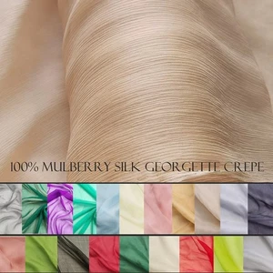 55'' Wide Solid Silk Crinkled Chiffon Fabric Scarf Wedding Gauze Georgette Crepe - Picture 1 of 26