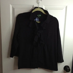 NWT Lauren, Ralph Lauren "XL" "Flash 2" Black Ruffled Peasant Blouse, Boho chic - Picture 1 of 6