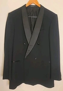 Armani Collezioni Double Breasted Black Tuxedo Jacket 44L Satin Shawl Lapel  - Picture 1 of 11