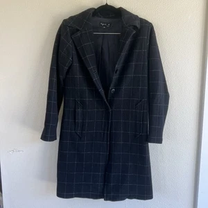 Agnes B Wool Chester Coat Women’s Small T1 Blad White Grid Plaid France - Bild 1 von 9