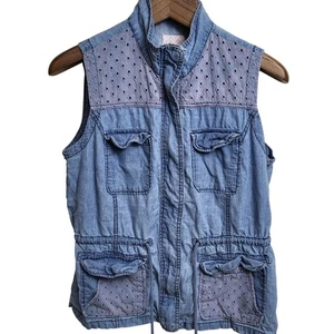 Candies Chambray Utility Weste Damen ärmellos Kordelzug Taille hellblau - Bild 1 von 8