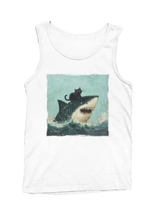 Cat Riding a Shark Artwork Men's Tank Top - Picture 1 of 6