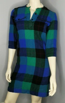 Vestido túnica a cuadros vintage años 70 80 Caroline Rohmer canadiense lana azul verde negro XS Foto 1 de 4