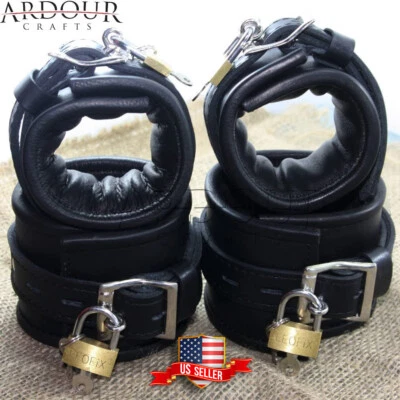 Juego de 4 piezas de puños al tobillo de muñeca de cuero de vaca real BDSM restricciones bondage Foto 1 de 4