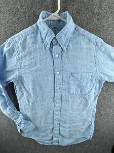 Brooks Brothers Slim Small Leinen Button-Down Blau Langarm Knopfleiste Herren - Bild 1 von 18