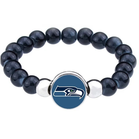 Seattle Seahawks Women's Men's Black Beaded Chain Bracelet w Gift Pkg D1 Cover