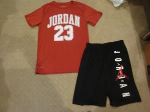 EUC Jordan Athletic Top and Basketball Shorts Black Red Youth Large (12-13) - Picture 1 of 2