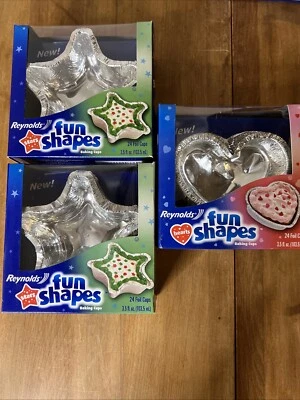 NUEVO 3 Cajas Reynolds Fun Shapes Lámina Tazas para Hornear Estrellas, Corazón - Paquete de 24/ Foto 1 de 4