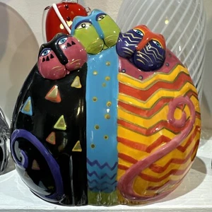 Vintage Laurel Burch Cat 6.5" Ganz Ceramic Sculpture Figurine 3 Colorful Cats - Picture 1 of 3