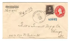 1908 Registrato - Woodbine, Alabama a Chicago 8c Martha #306 su cancelleria 2c - Foto 1 di 2
