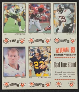 1989 - VACHON - 5 CFL CARDS UNCUT PANEL - PEARCE, FORD, BRADEN, COOPER, DIPIETRO - Picture 1 of 2