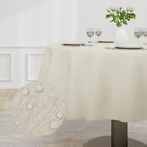Faux Linen Waterproof Spill-Proof Tablecloth Stain Resistant Round Table Clot... - Picture 1 of 7