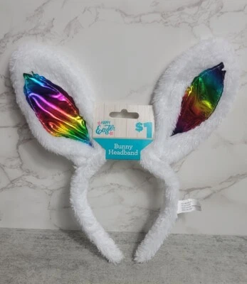 Diadema de conejito piel sintética brillante arco iris orejas descontinuadas comodidad NUEVO conejo  Foto 1 de 4