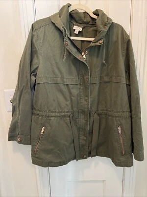 St. Johns Bay Jacket 1X Green Military Army Surplus Lightweight Full Zip Snaps - Image 1 of 4