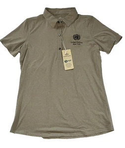 Women's SMALL Vansport  Polo Khaki Tan Embroidered United Nations New York NWT - Picture 1 of 7