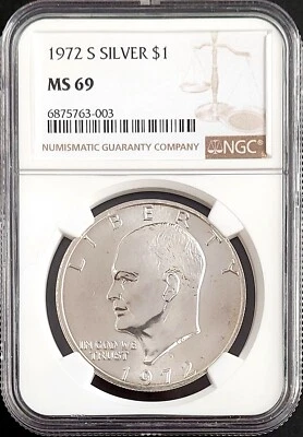 1972 S Silver Eisenhower Dollar certified MS 69 by NGC! Pop. 20, none finer! - Image 1 of 4