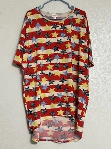 LuLaRoe High Low Tunic Top Mini Dress Striped Red White Blue Yellow Stars USA L - Picture 1 of 5