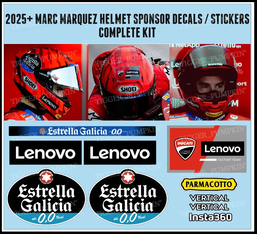 Helmet Sponsor Decals Stickers for Marquez Helmet - Complete Kit + Visor - Image 1 of 1