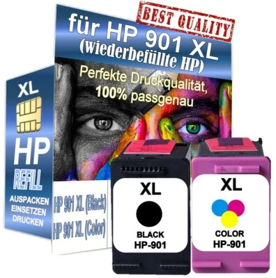 2 DRUCKERPATRONEN für HP 901 XL Officejet 4500 Wireless BLACK COLOR REFILL - Bild 1 von 4