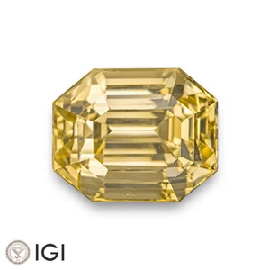 IGI Certified CEYLON Yellow Sapphire 5.07 Ct. Natural Unheated OCTAGON Eye-Clean - Picture 1 of 7