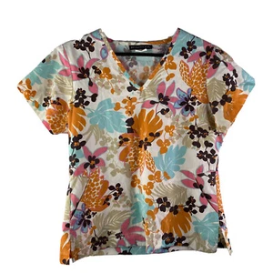 Los Angeles Rose Scrub Top Womens Small Floral Multicolor - Picture 1 of 7
