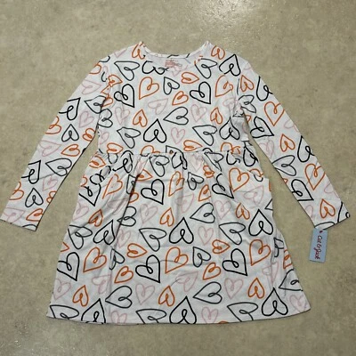 NWT ✅ Cat and Jack Girls Pocket Cream Dress ✅ Black & Orange Hearts ✅ Sz XL (14) - Image 1 of 4