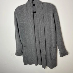 Tahari Pullover Damen mittelgrau vorne offen Cardigan Schalkragen Taschen Mgd - Bild 1 von 7
