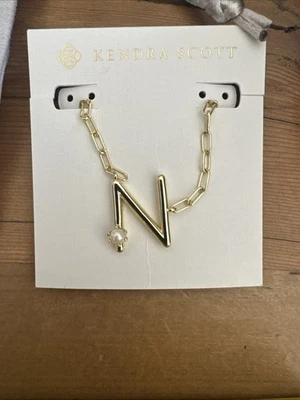 Kendra Scott Womens Pearl Letter N Short Pendant Necklace Gold White Pearl NIB - Image 1 of 4