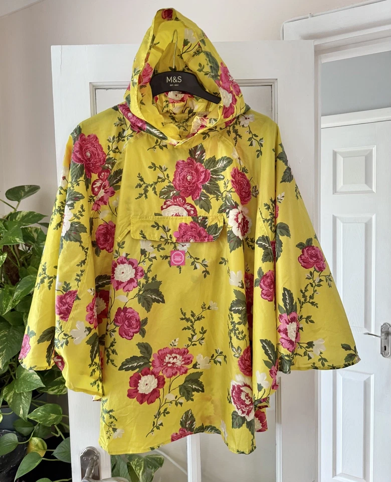 JOULES PONCHO Smock Hood Raincoat CAPE Waterproof Floral Pink Yellow Packable - Image 1 of 4
