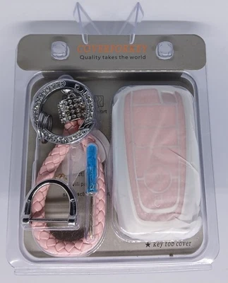 Coverforkey - Key Fob Cover w/Fashion Braided Keychain, Diamond Style in Pink - Image 1 of 2