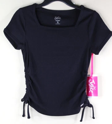 Justice Girls Square Neck Ribbed Short Sleeve Shirt Black Size S (7/8) - Image 1 of 4