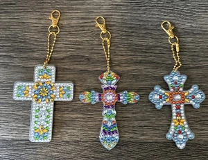 Cross Keychains Completed Diamond Art Lot Of 3. Sealed. Gift Idea. - Picture 1 of 5