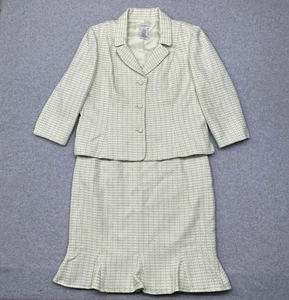 K & Company Skirt Suit Womens Jacket 16 Skirt 14 Light Green Tweed 2 Piece Lined - Picture 1 of 22