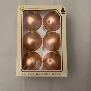 Vintage Christmas by Krebs Glass Ornaments Set of 6 Peach Pink Balls w/ Box - Picture 1 of 6