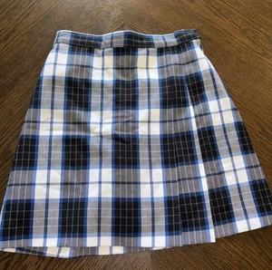 Girls Mills Co. Plaid Knife Pleat No Roll Skirt Reg. Blue And White Sz 8 - Picture 1 of 9