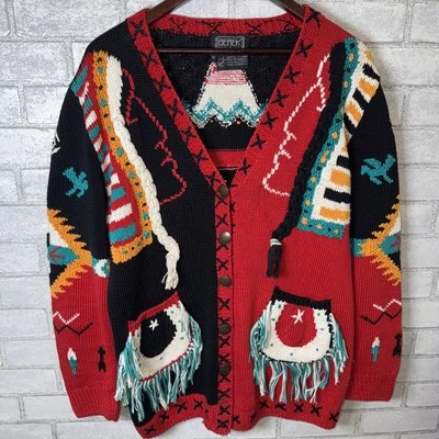 Suéter BEREK DE COLECCIÓN Tejido a Mano Algodón Marta D Tribal Rojo Azteca 1992 Talla Mediana M Foto 1 de 4