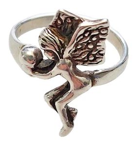 RING Vtg FAIRY ANGEL 925 Sterling Silver w Crystal Ball Size 7 US 3.6 gram - Picture 1 of 6